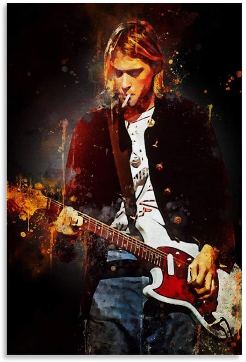  Cobain ポスター ギター Heart Rock Kurt Cobain & Guitar Large Fabric Poster/Flag Wall Art
